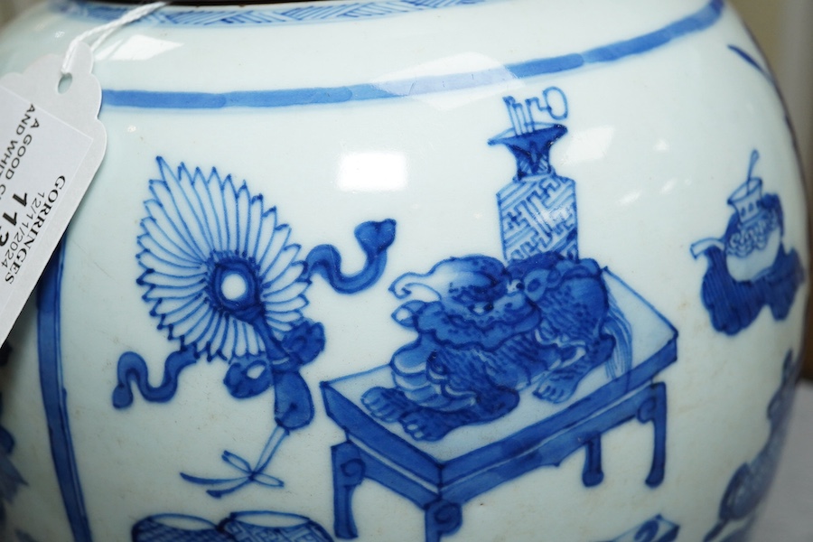 A good Chinese blue and white ‘Hundred Antiques’ ovoid jar, Kangxi period (1662-1722)